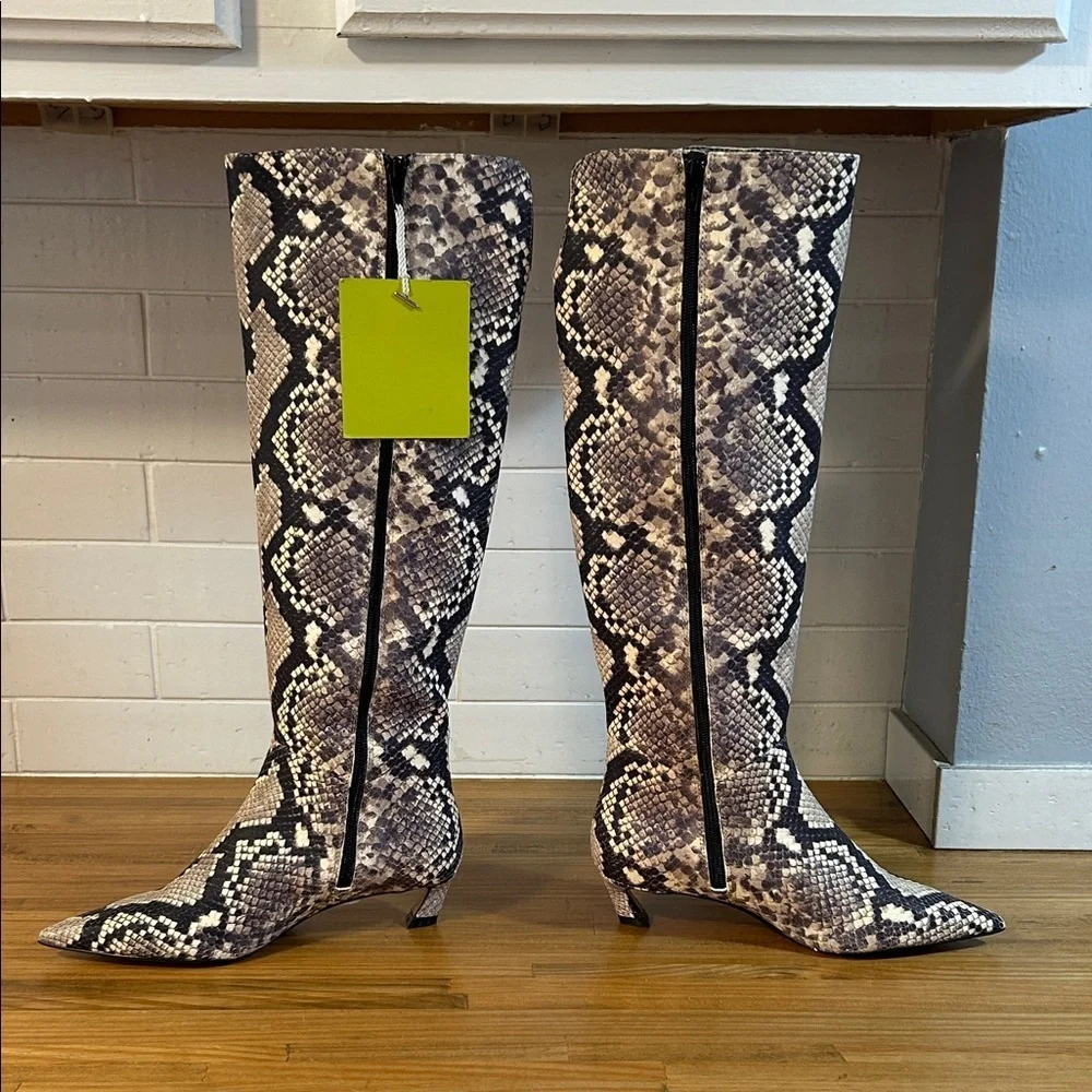 Gianni Bini Gianna Leather Snake Print Kitten Heel Knee High Boots Size 6M
